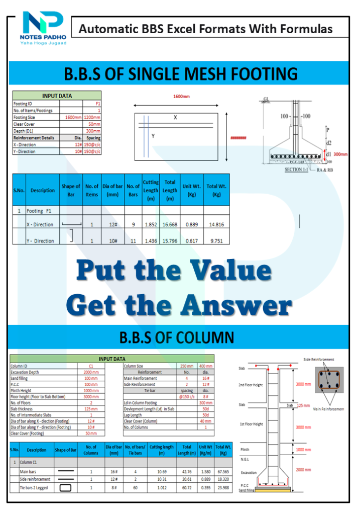 Automatic BBS Excel Format With Formulas | Bar Bending Schedule ...