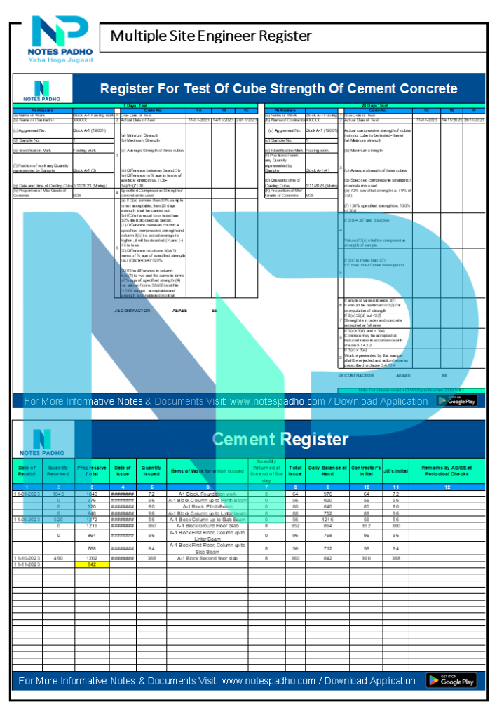 Daily Formats for Site Engineers | Construction Excel Templates – Notes ...