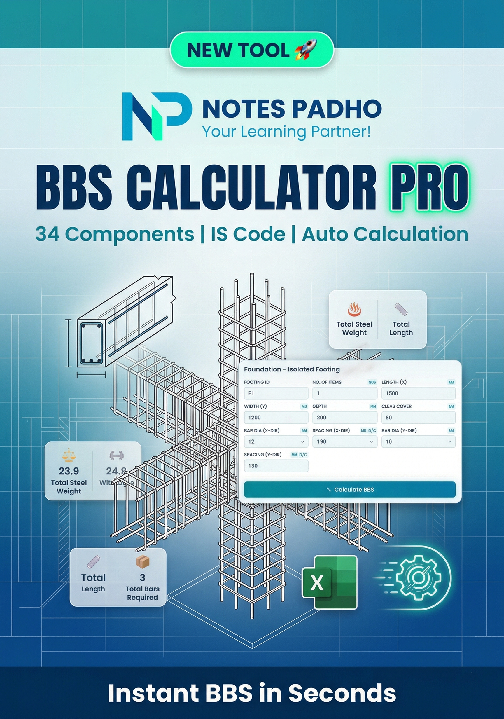Bar Bending Schedule Calculator for RCC Components – BBS Pro by Notes Padho