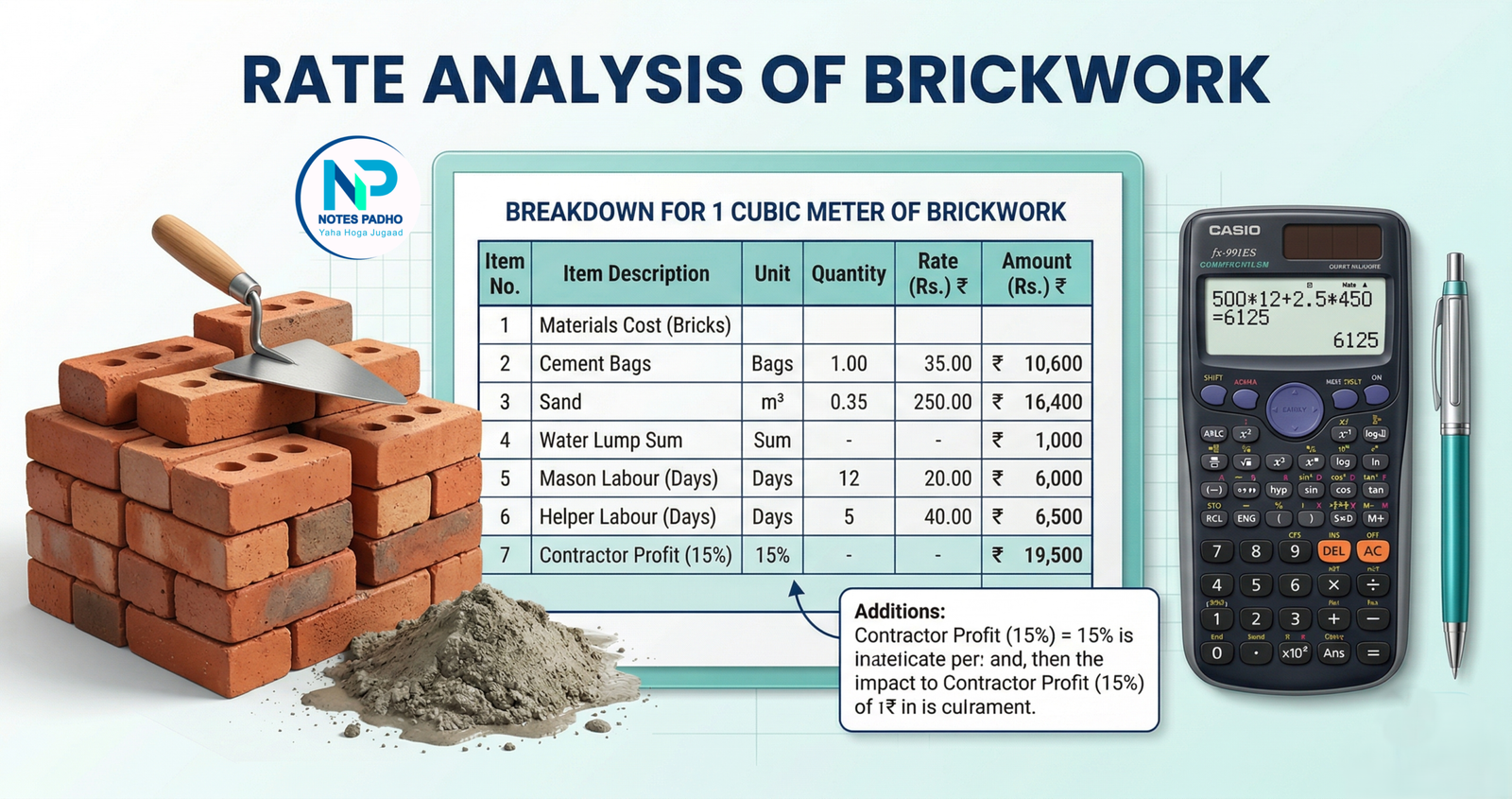 Rate Analysis of Brickwork | Step by Step Calculation Guide – Notes Padho